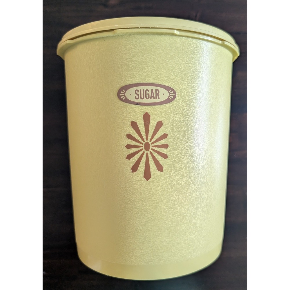 Vintage Tupperware Sugar Canister Harvest Gold 807-3 Lid 1970s Retro Kitchenware